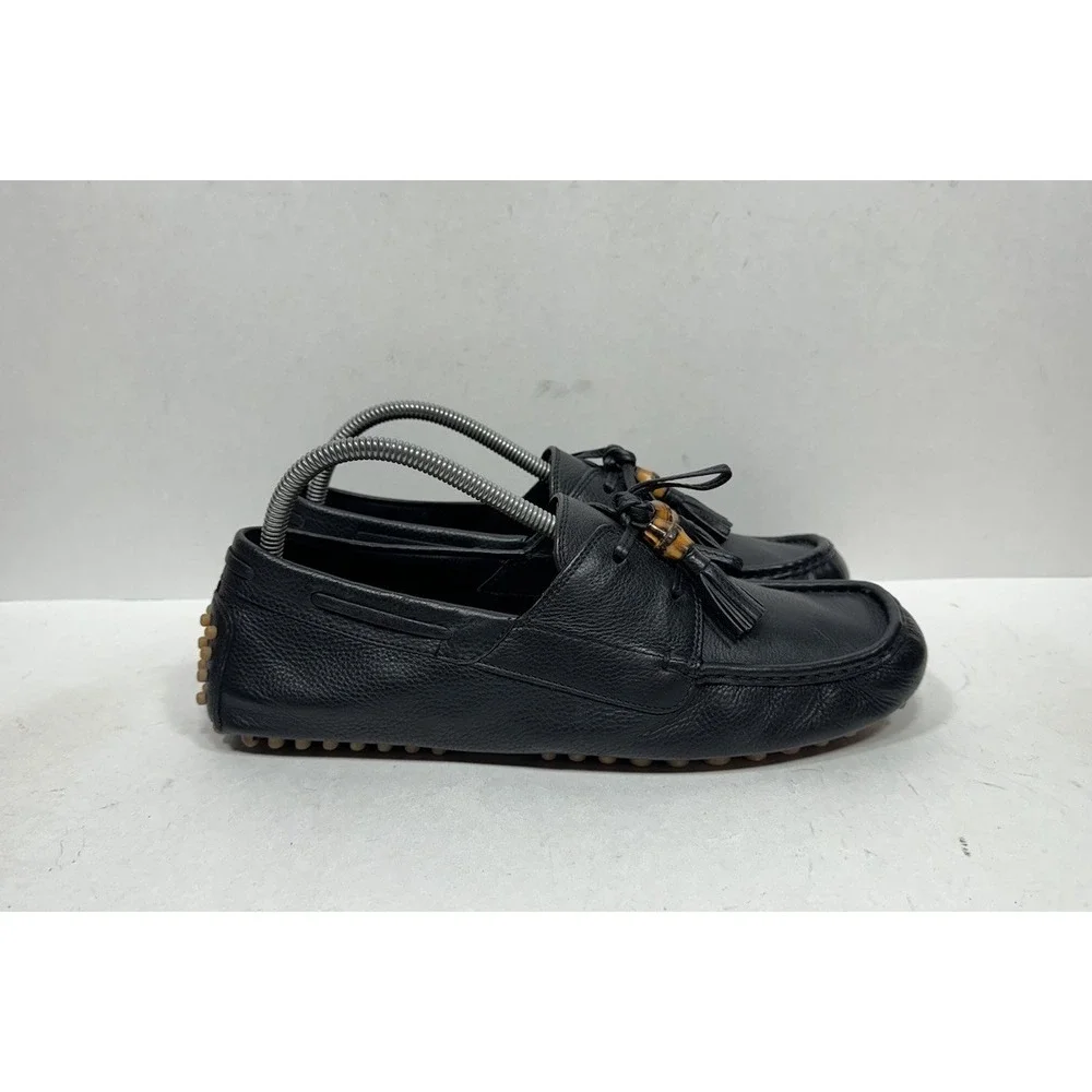 Gucci Bamboo‎ Tassel Loafer Black Leather Driver Men's Size 9 US / 8 UK G Shoes